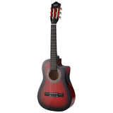 Alpha 34 Inch Guitar Classical Acoustic Cutaway Wooden Ideal Kids Gift Children 1/2 Size Red"