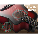 Alpha 34 Inch Guitar Classical Acoustic Cutaway Wooden Ideal Kids Gift Children 1/2 Size Red"