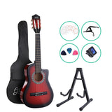 Alpha 34 Inch Guitar Classical Acoustic Cutaway Wooden Ideal Kids Gift Children 1/2 Size Red with Capo Tuner"