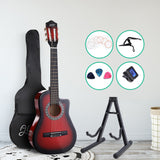 Alpha 34 Inch Guitar Classical Acoustic Cutaway Wooden Ideal Kids Gift Children 1/2 Size Red with Capo Tuner"