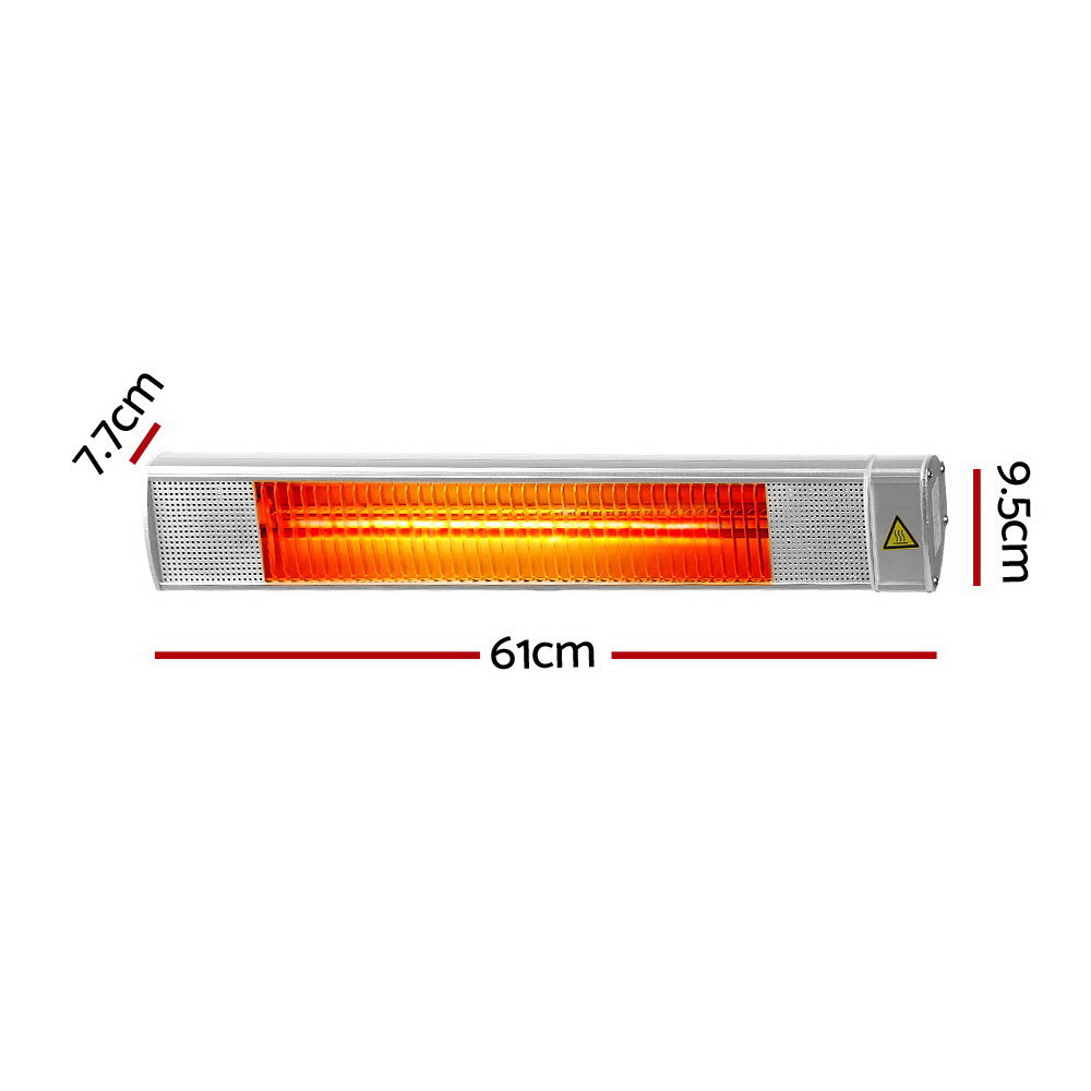 Devanti 2x 2400W Electric Radiant Strip Patio Heater Panel Halogen Bar Outdoor Indoor