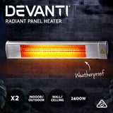 Devanti 2x 2400W Electric Radiant Strip Patio Heater Panel Halogen Bar Outdoor Indoor