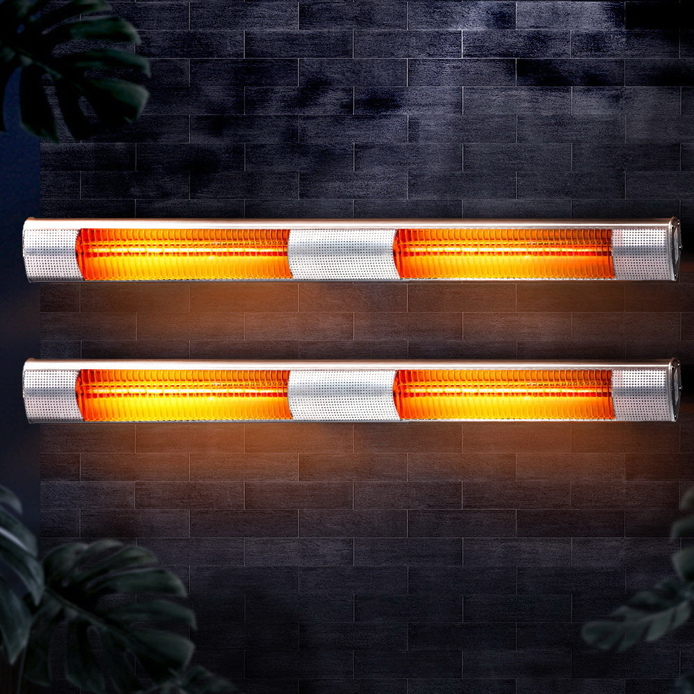 Devanti 2 x 3200W Electric Radiant Strip Patio Heater Panel Halogen Heat Bar Outdoor Indoor