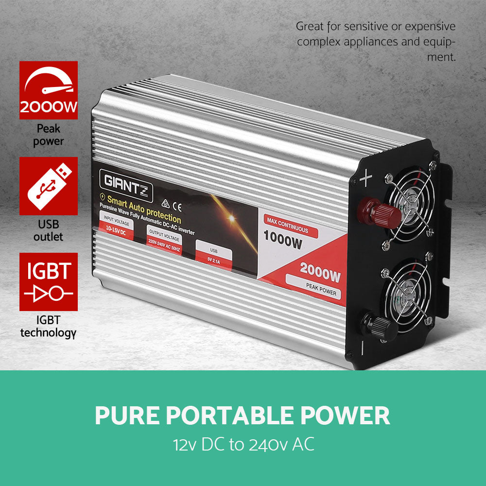 Giantz 1000W Puresine Wave DC-AC Power Inverter