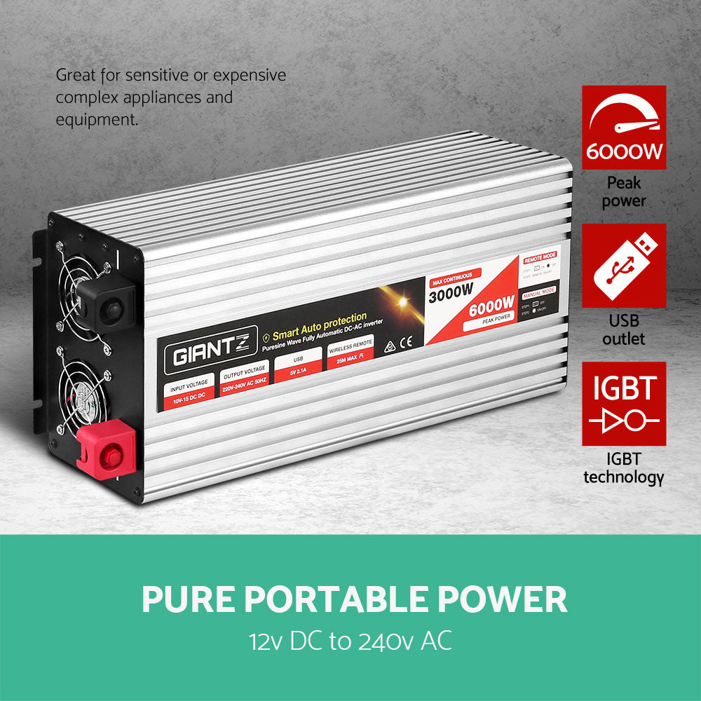 Giantz 3000W Puresine Wave DC-AC Power Inverter