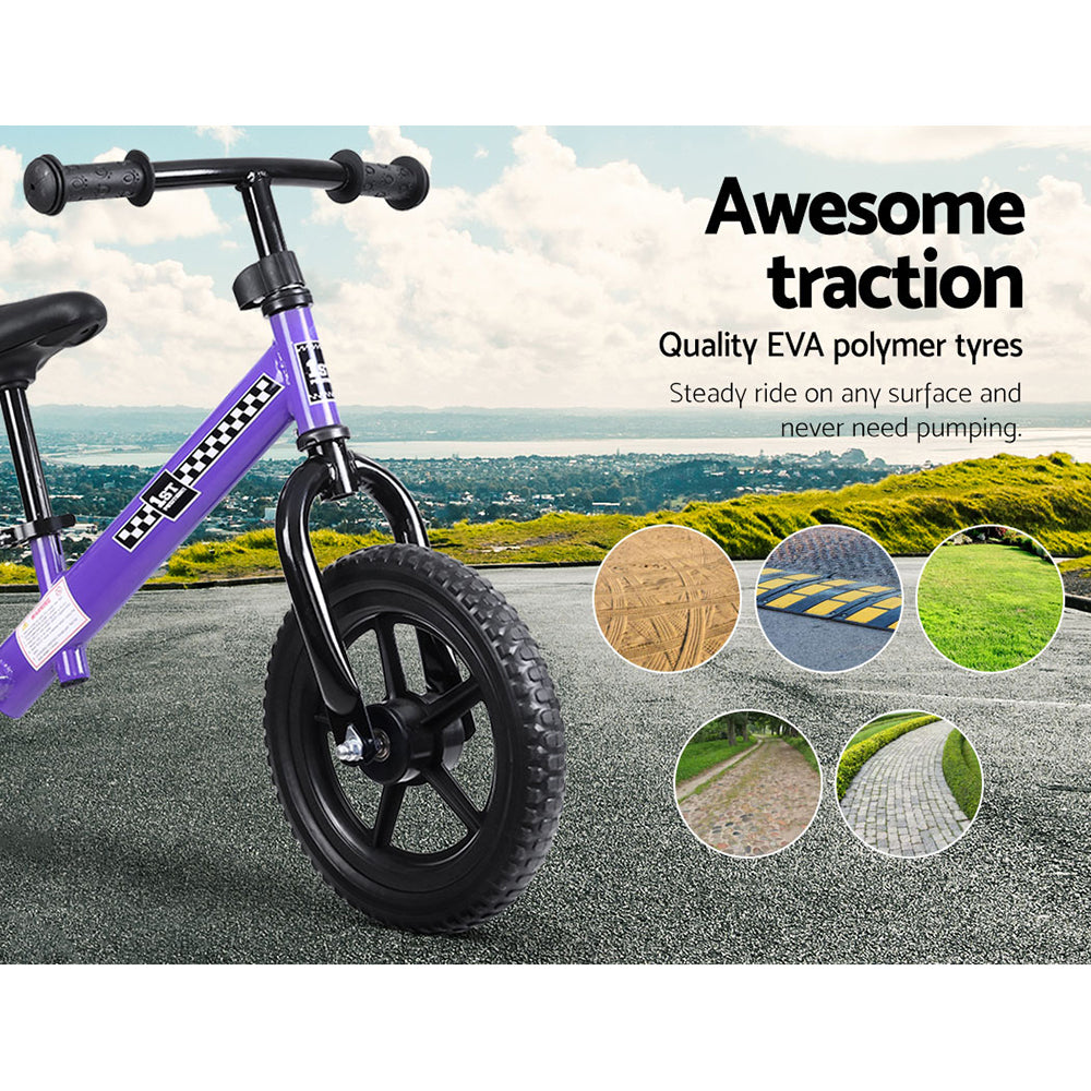 Kids Balance Bike Ride On Toys Puch Bicycle Wheels Toddler Baby 12 Bikes Purple"