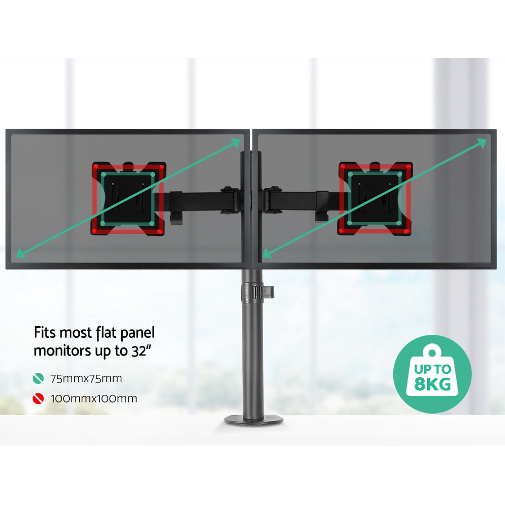 Dual LED Monitor Stand 2 Arm Hold Two LCD Screen TV Desk Mount Bracket