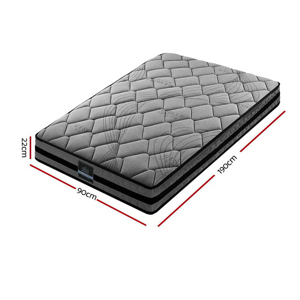 Giselle Bedding Single Size Mattress Bed Medium Firm Foam Pocket Spring 22cm Grey