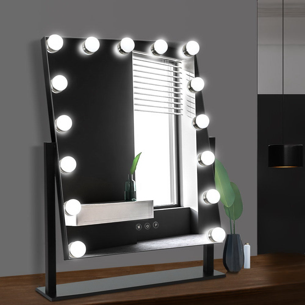 Embellir Makeup Mirror With Light 15 LED Lighted Standing Hollywood Vanity Black