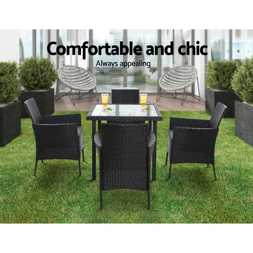 Outdoor Dining Set Patio Furniture Wicker Chairs Table Black 5PCS