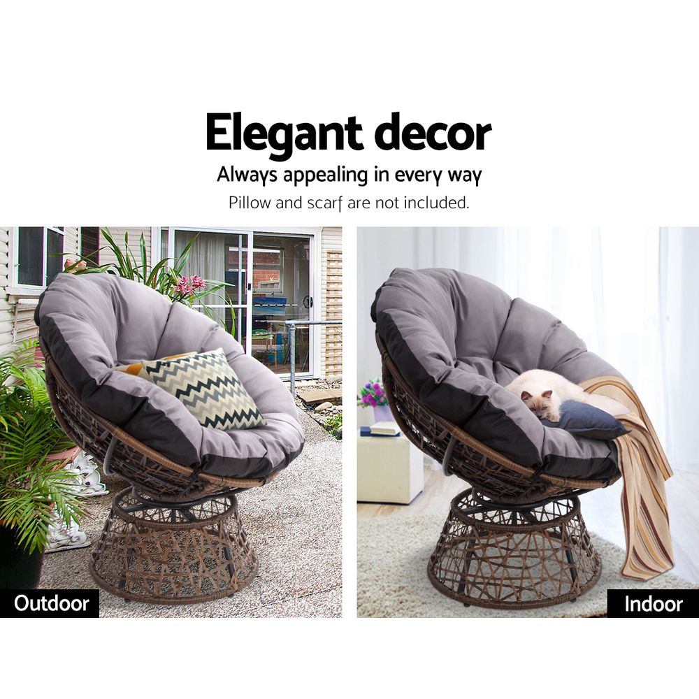 Gardeon Papasan Chair and Side Table - Brown