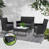 Gardeon Garden Furniture Outdoor Lounge Setting Wicker Sofa Patio Storage Cover Black