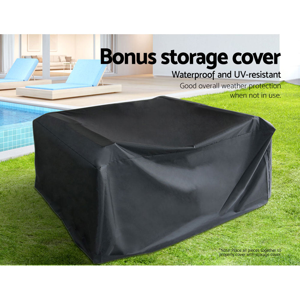 Gardeon Garden Furniture Outdoor Lounge Setting Wicker Sofa Set Storage Cover Brown