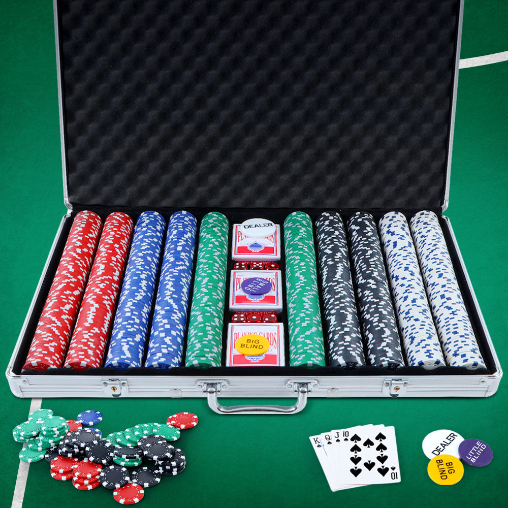 Poker Chip Set 1000PC Chips TEXAS HOLD'EM Casino Gambling Dice Cards