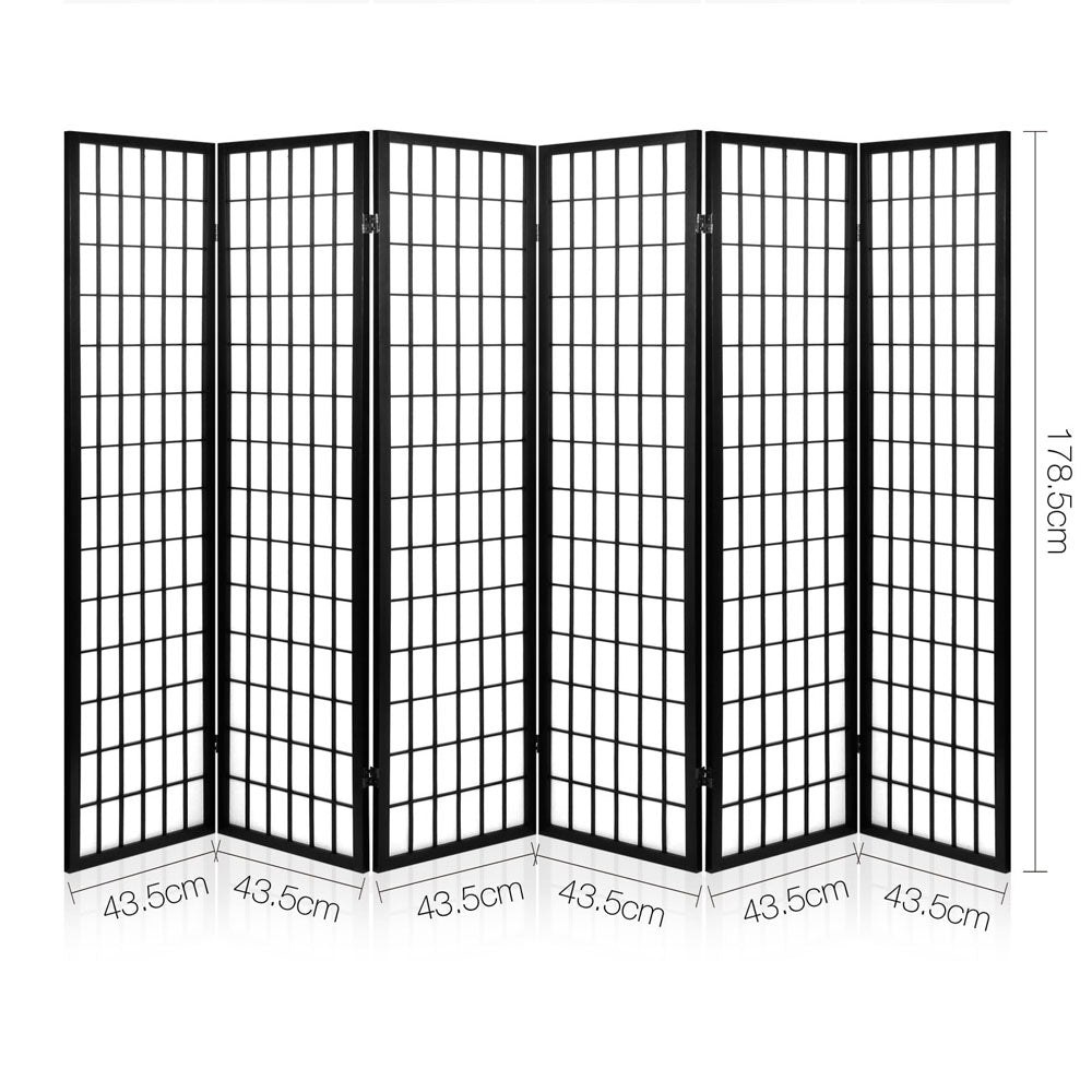 Artiss 6 Panel Room Divider Privacy Screen Foldable Pine Wood Stand Black