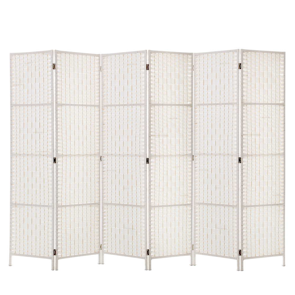 Artiss 6 Panel Room Divider Privacy Screen Rattan Timber Fold Woven Stand White