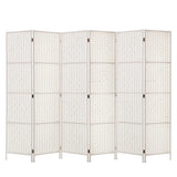 Artiss 6 Panel Room Divider Privacy Screen Rattan Timber Fold Woven Stand White