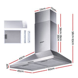 Devanti Range Hood 60cm 600mm Kitchen Canopy Stainless Steel Rangehood Wall Mount