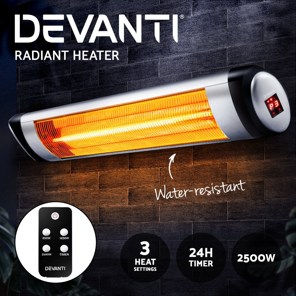 Devanti Electric Radiant Strip Heater Indoor Outdoor Infrared Patio Heaters Remote Control 2500W