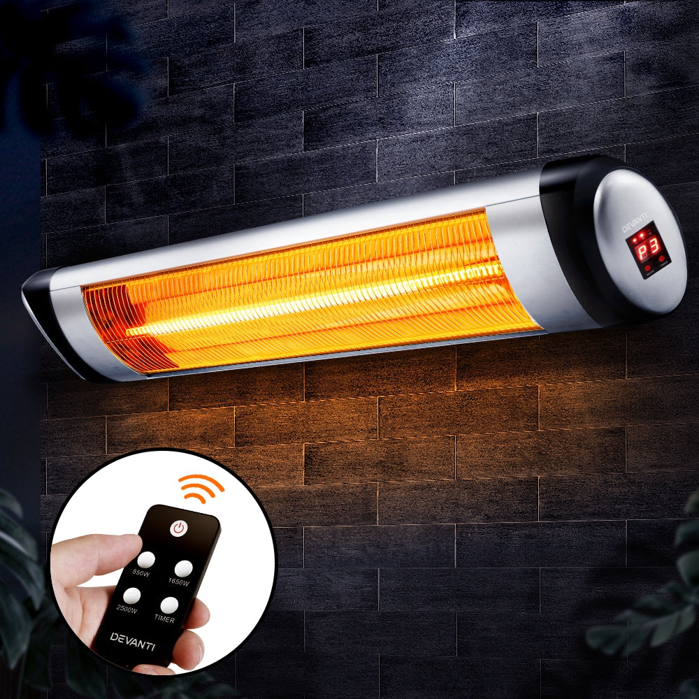 Devanti Electric Radiant Strip Heater Indoor Outdoor Infrared Patio Heaters Remote Control 2500W