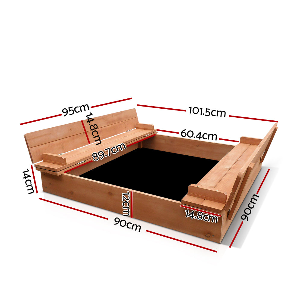 Keezi Wooden Outdoor Sandpit Set - Natural Wood