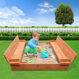 Keezi Wooden Outdoor Sandpit Set - Natural Wood