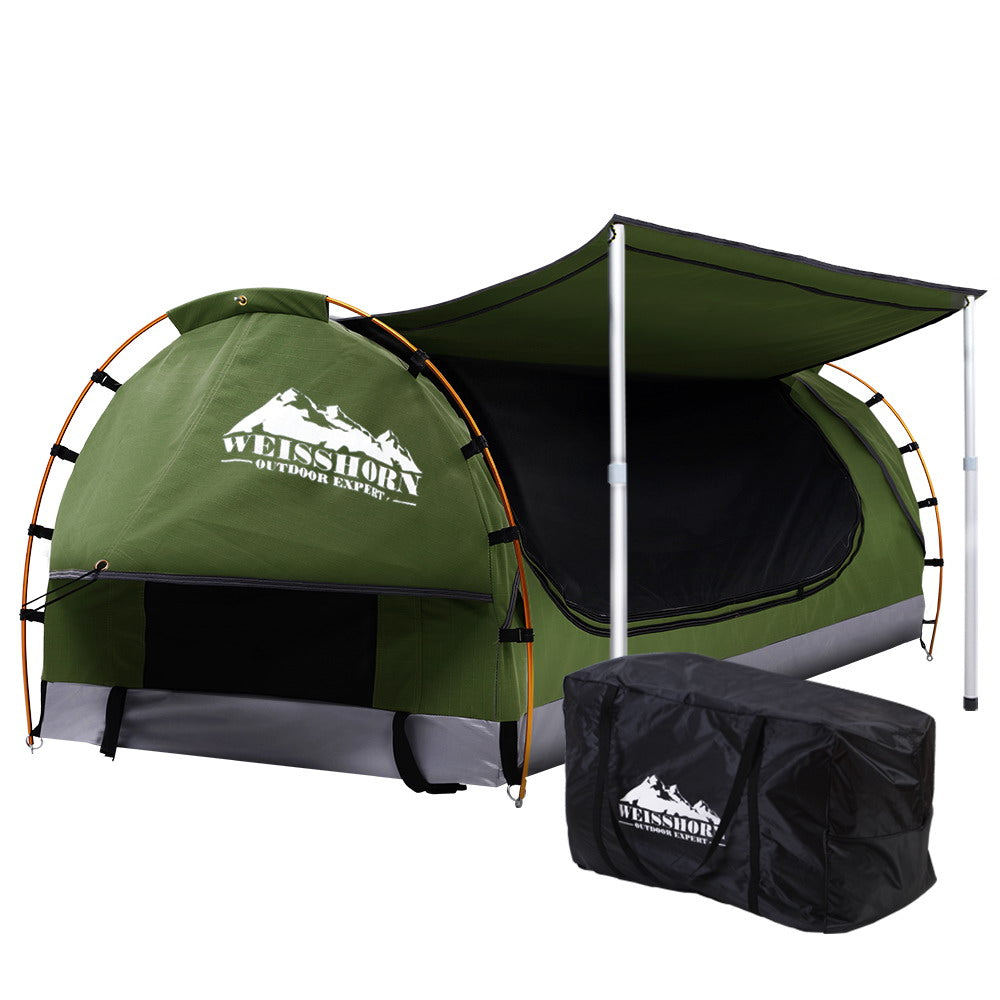 Weisshorn Double Swag Camping Swags Canvas Free Standing Dome Tent Celadon with 7CM Mattress