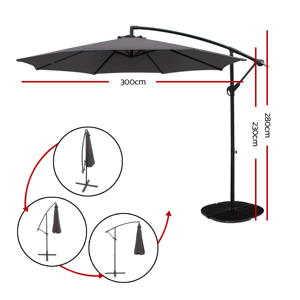 Instahut 3M Outdoor Furniture Garden Umbrella Charcoal