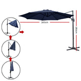 Instahut 3M Roma Outdoor Furniture Garden Umbrella 360 Degree Navy