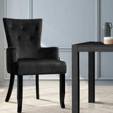 Artiss Dining Chairs French Provincial Chair Velvet Fabric Timber Retro Black