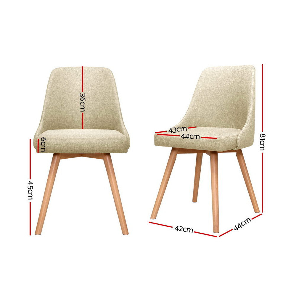 Artiss 2x Replica Dining Chairs Beech Wooden Timber Chair Kitchen Fabric Beige